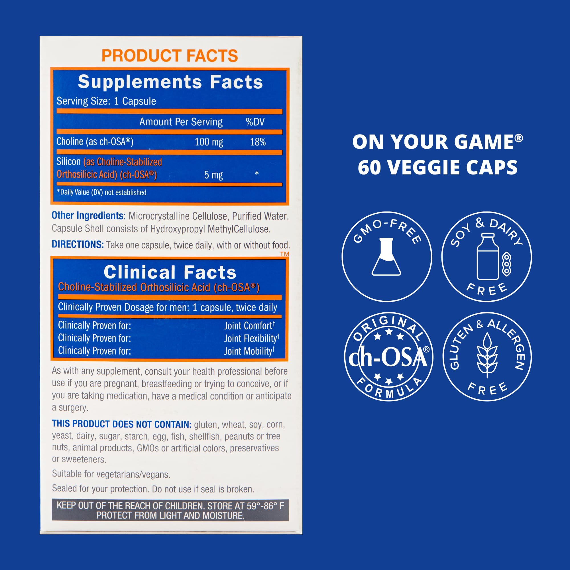 Biosil On Your Game - 60 Veggie Capsules, Pack of 2 - with Patented ch-OSA Complex - Increase Collagen Production for Joint Pain Relief, Flexibility & Range of Motion - GMO Free - 60-Day Supply - TrustMedUSA