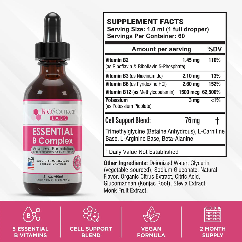 BioSource Labs Essential B Complex - Daily Vegan Vitamin B-Complex Sublingual Liquid - TrustMedUSA