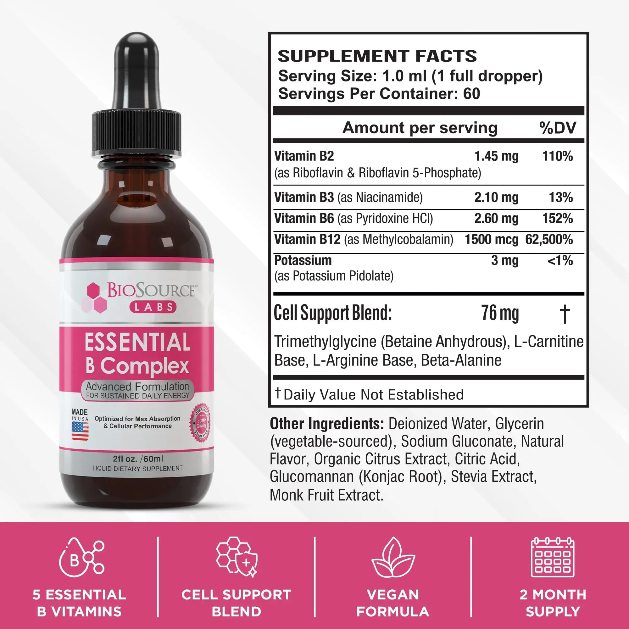 BioSource Labs Essential B Complex - Daily Vegan Vitamin B-Complex Sublingual Liquid - TrustMedUSA