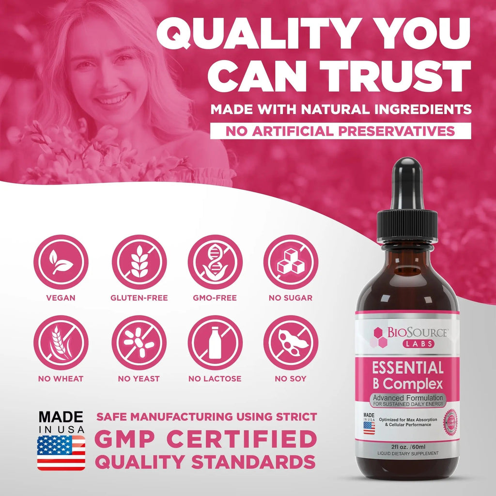BioSource Labs Essential B Complex - Daily Vegan Vitamin B-Complex Sublingual Liquid - TrustMedUSA