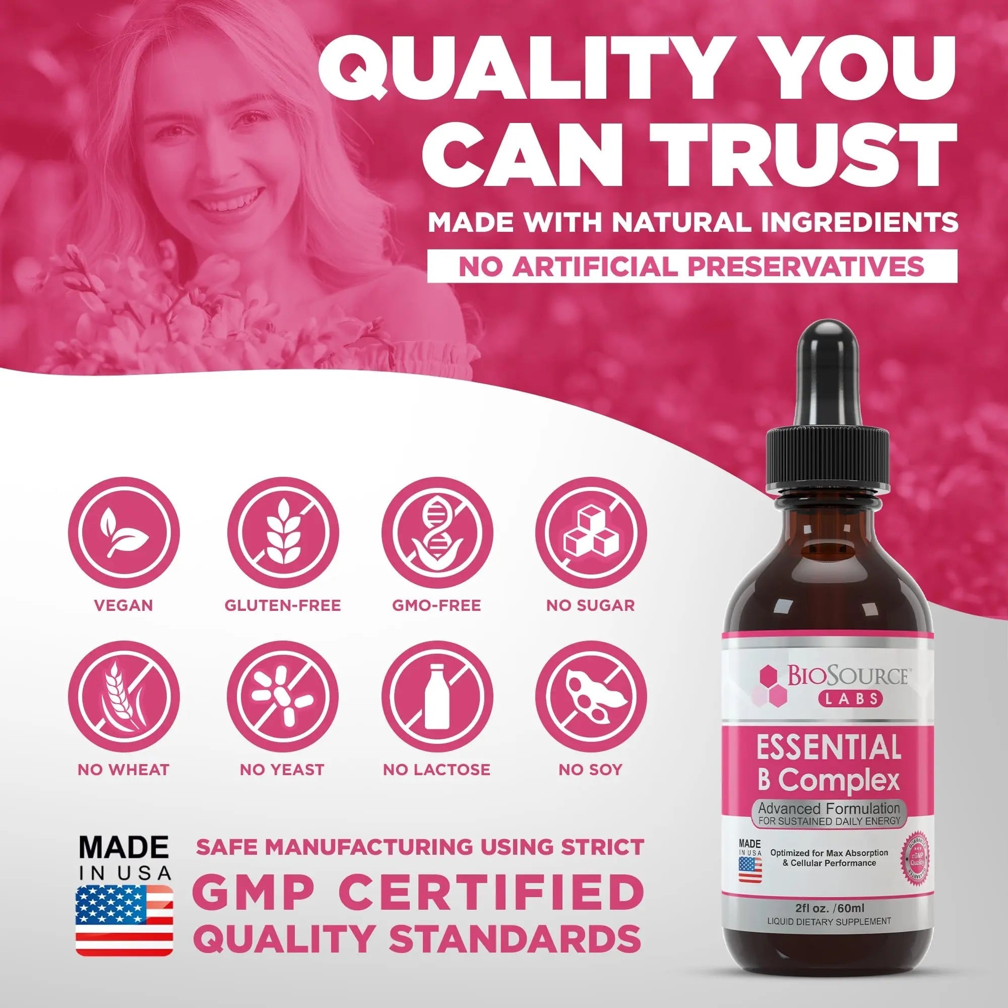 BioSource Labs Essential B Complex - Daily Vegan Vitamin B-Complex Sublingual Liquid - TrustMedUSA