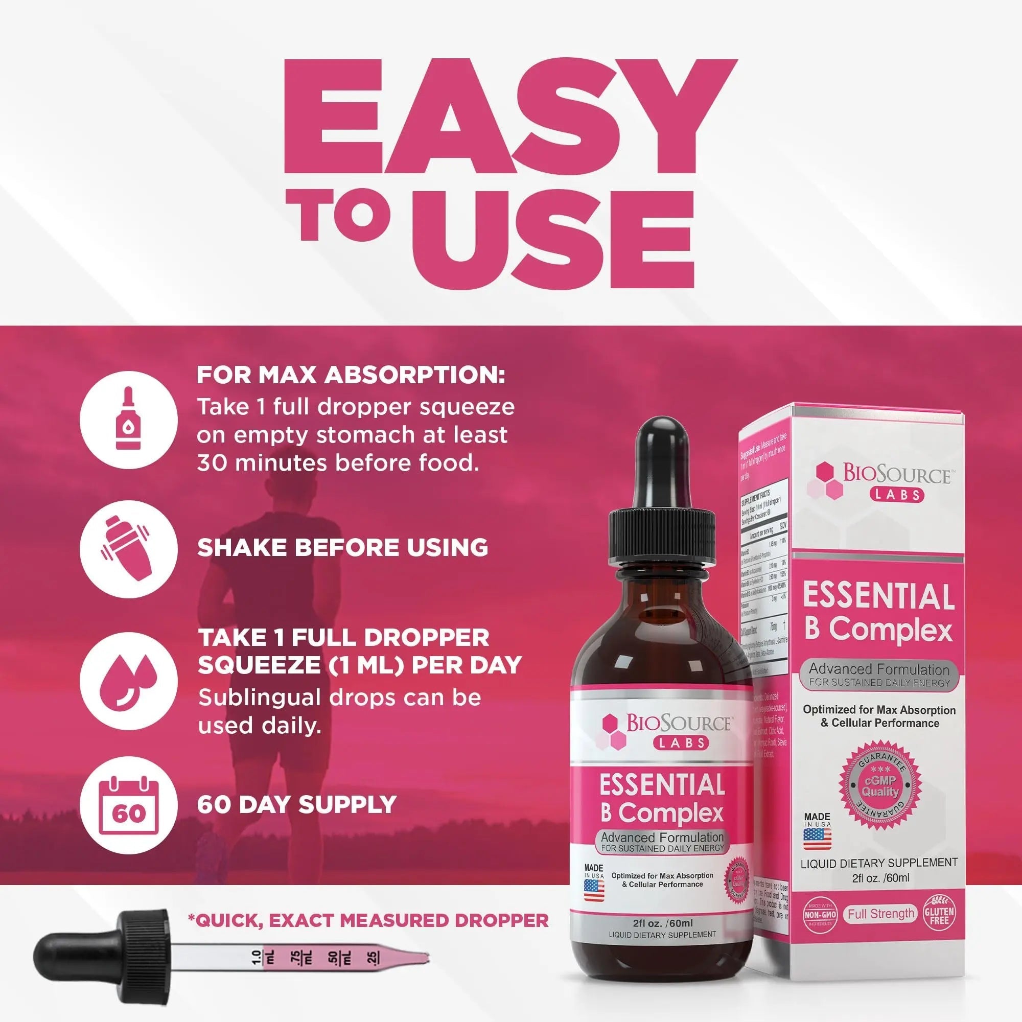BioSource Labs Essential B Complex - Daily Vegan Vitamin B-Complex Sublingual Liquid - TrustMedUSA