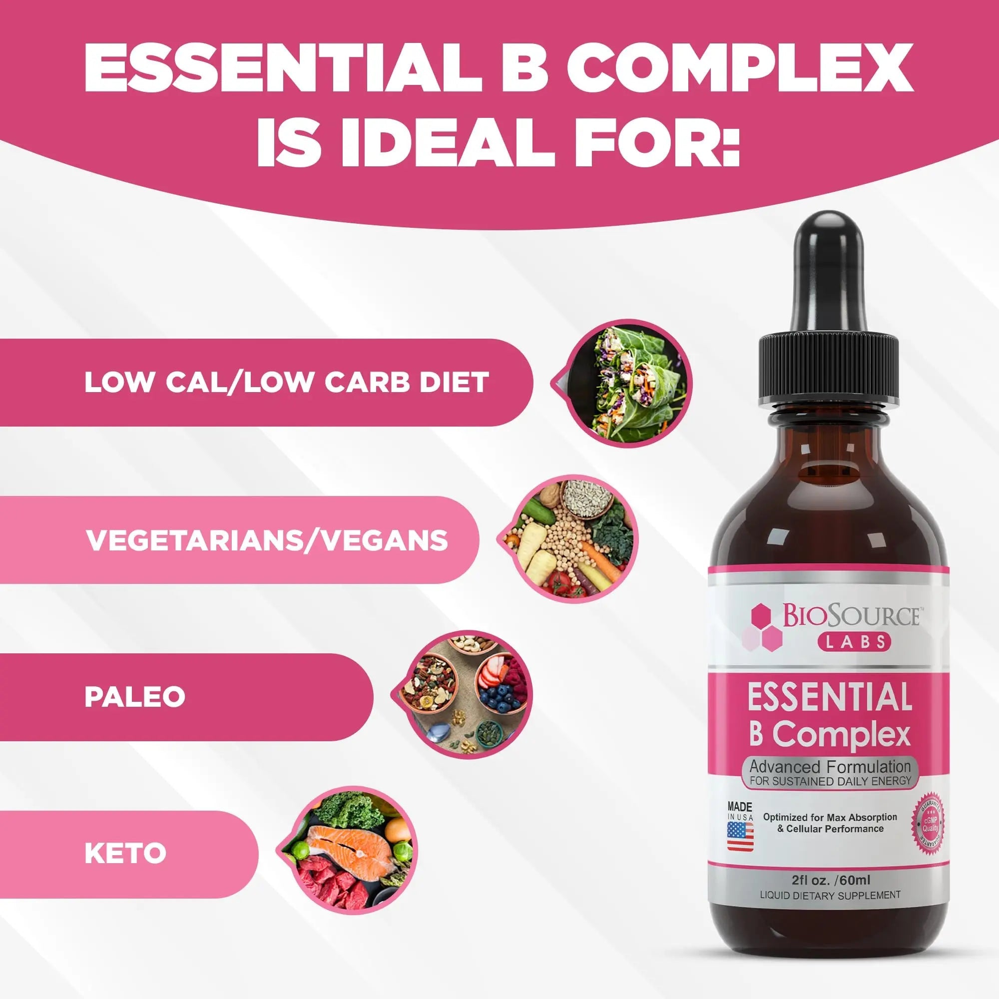 BioSource Labs Essential B Complex - Daily Vegan Vitamin B-Complex Sublingual Liquid - TrustMedUSA