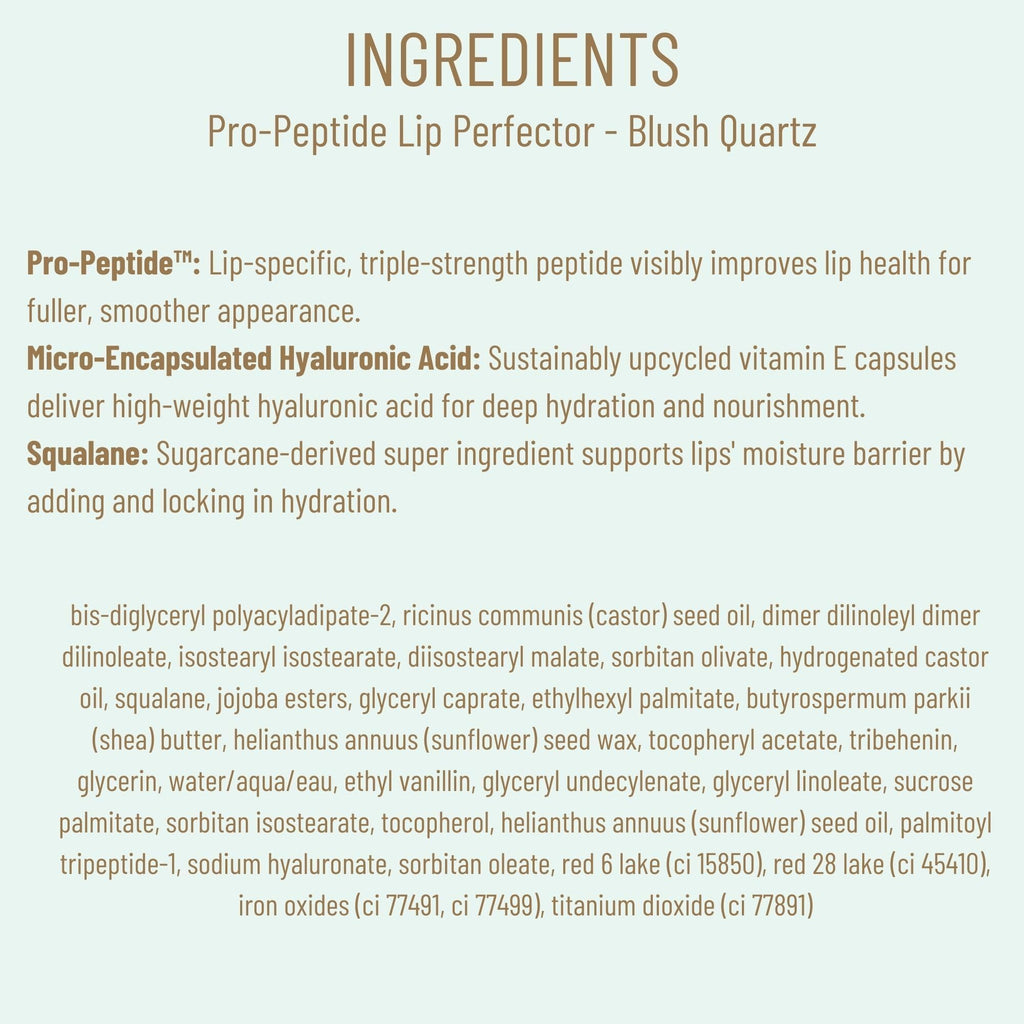 Biossance Pro-Peptide Lip Perfector – Triple-Treat Vegan Lip Balm – Deeply Hydrating with Pro-Peptides & Hyaluronic Acid – Enhances Natural Lip Color – Silky, Glossy Finish in Blush Quartz, Pink - TrustMedUSA