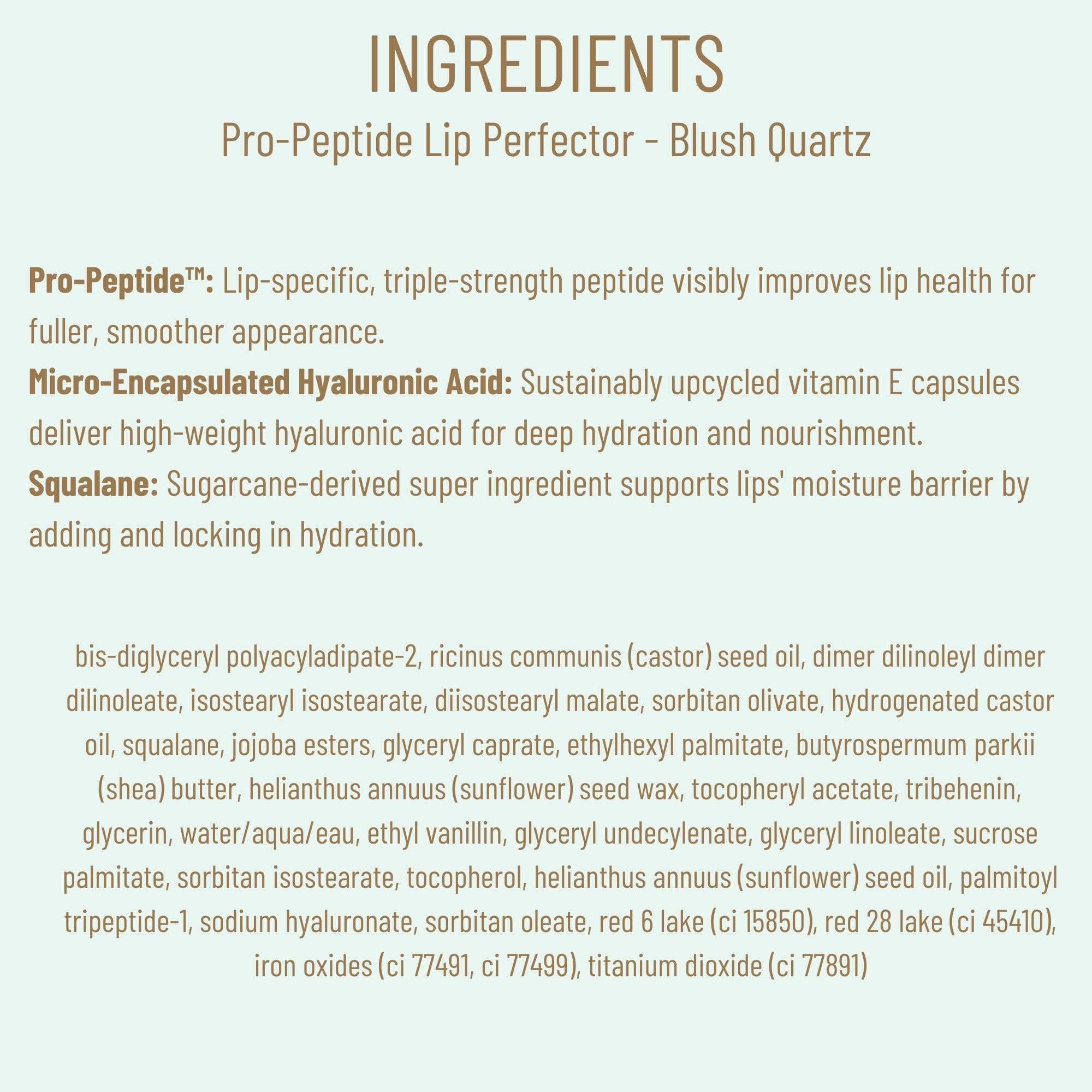 Biossance Pro-Peptide Lip Perfector – Triple-Treat Vegan Lip Balm – Deeply Hydrating with Pro-Peptides & Hyaluronic Acid – Enhances Natural Lip Color – Silky, Glossy Finish in Blush Quartz, Pink - TrustMedUSA