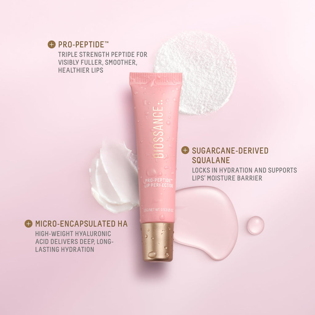 Biossance Pro-Peptide Lip Perfector – Triple-Treat Vegan Lip Balm – Deeply Hydrating with Pro-Peptides & Hyaluronic Acid – Enhances Natural Lip Color – Silky, Glossy Finish in Blush Quartz, Pink - TrustMedUSA