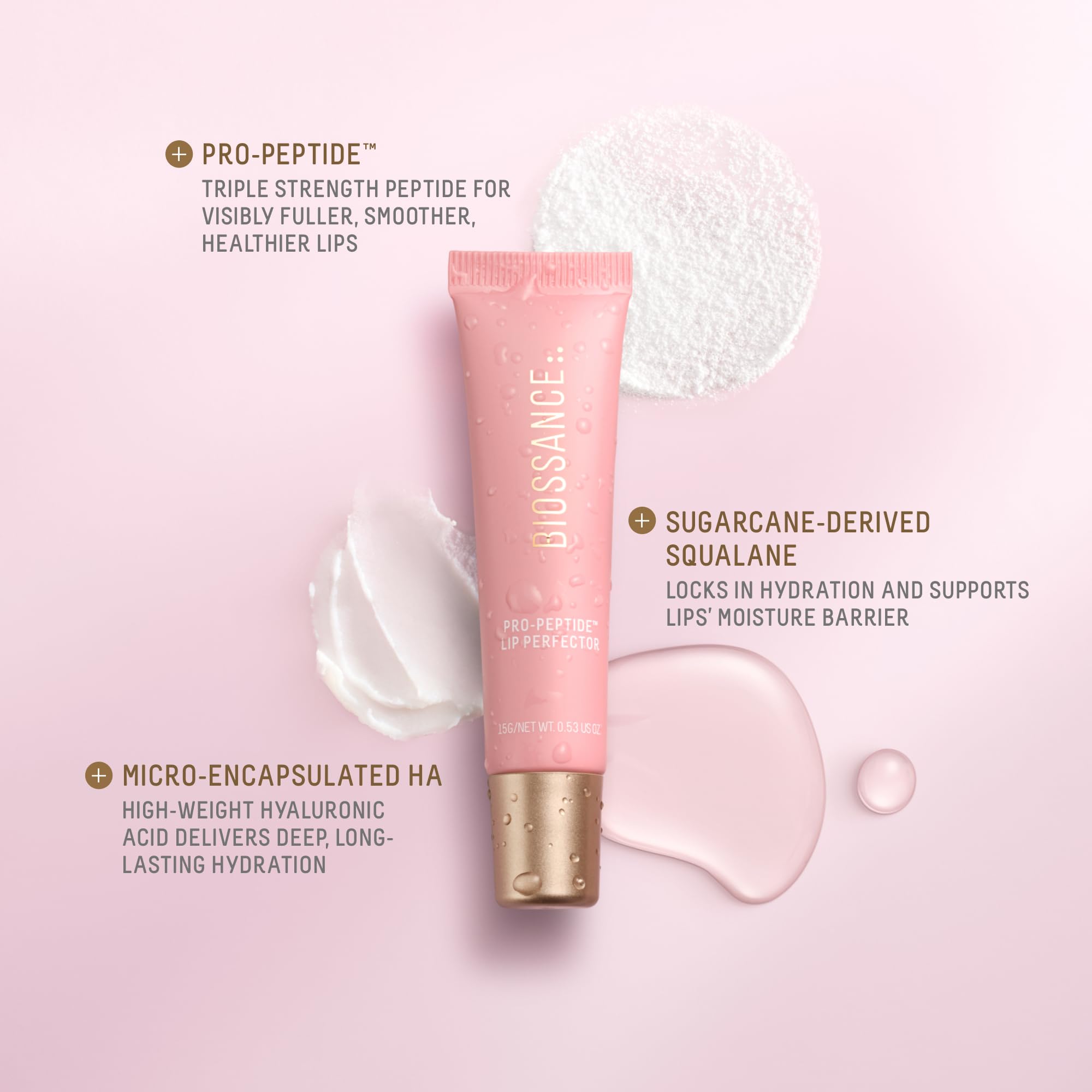Biossance Pro-Peptide Lip Perfector – Triple-Treat Vegan Lip Balm – Deeply Hydrating with Pro-Peptides & Hyaluronic Acid – Enhances Natural Lip Color – Silky, Glossy Finish in Blush Quartz, Pink - TrustMedUSA
