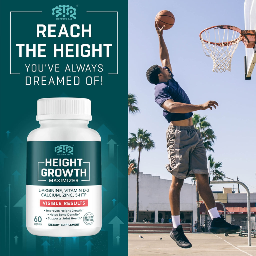 BIOTEQUELAB Height Growth Maximizer, Calcium, Vitamin D3 and Zinc Blend Pills, Bone Growth Supplement for Kids and Teens, Bone Strength, Density Support, GMO-Free, Gluten-Free, Made in USA, 60 Caps - TrustMedUSA