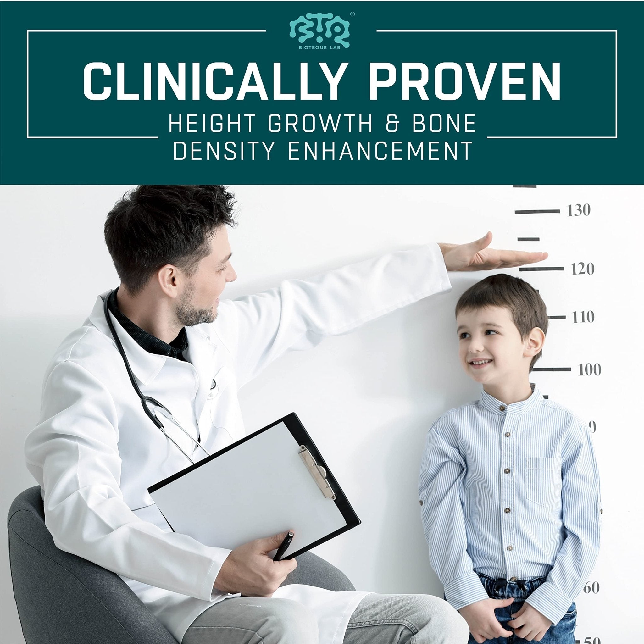 BIOTEQUELAB Height Growth Maximizer, Calcium, Vitamin D3 and Zinc Blend Pills, Bone Growth Supplement for Kids and Teens, Bone Strength, Density Support, GMO-Free, Gluten-Free, Made in USA, 60 Caps - TrustMedUSA
