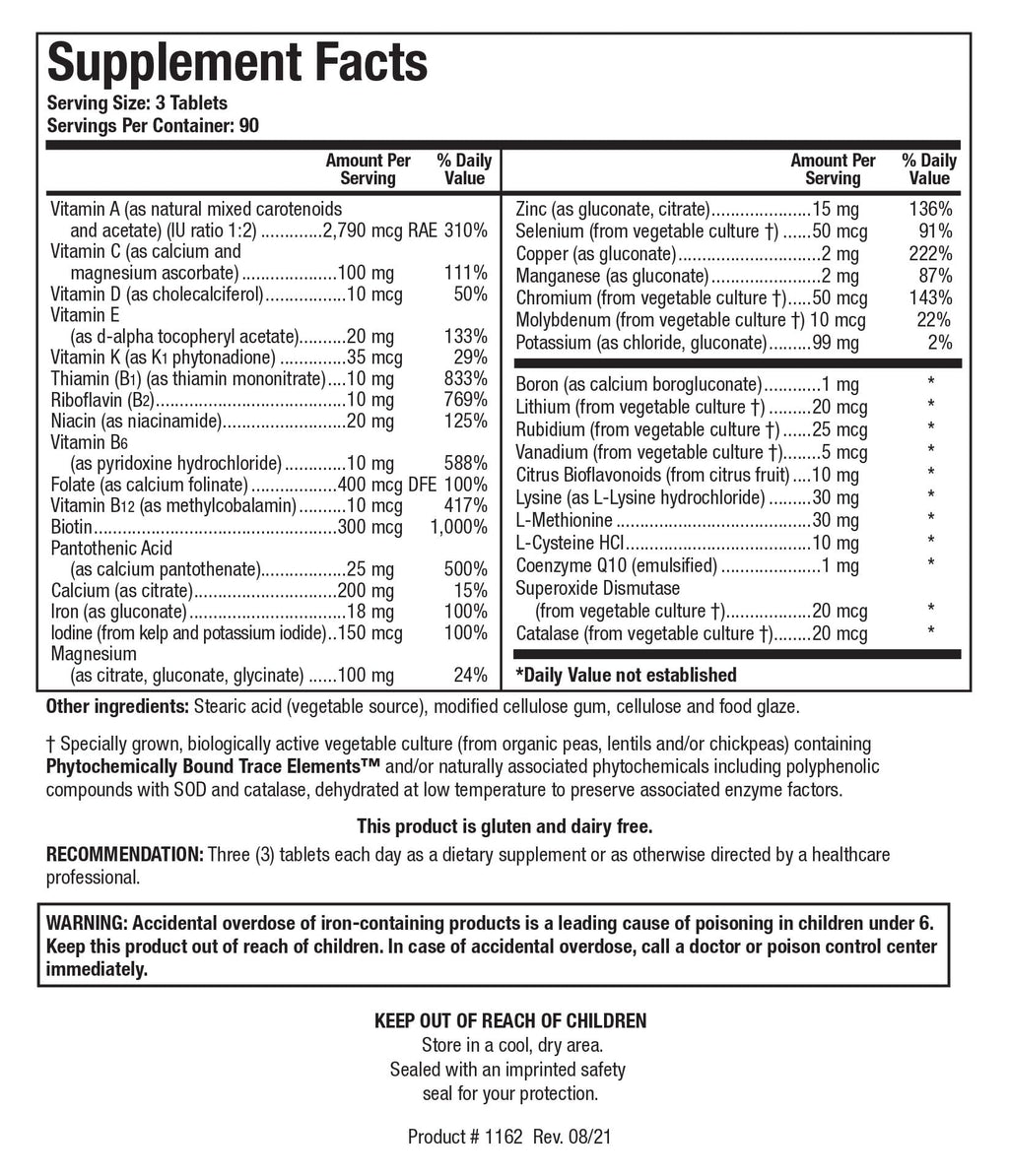 BIOTICS RESEARCH Bio-Multi Plus - Robust Foundational Multivitamin/Mineral Formula, Contains Plant-Based Trace Minerals 270 Tablets - TrustMedUSA