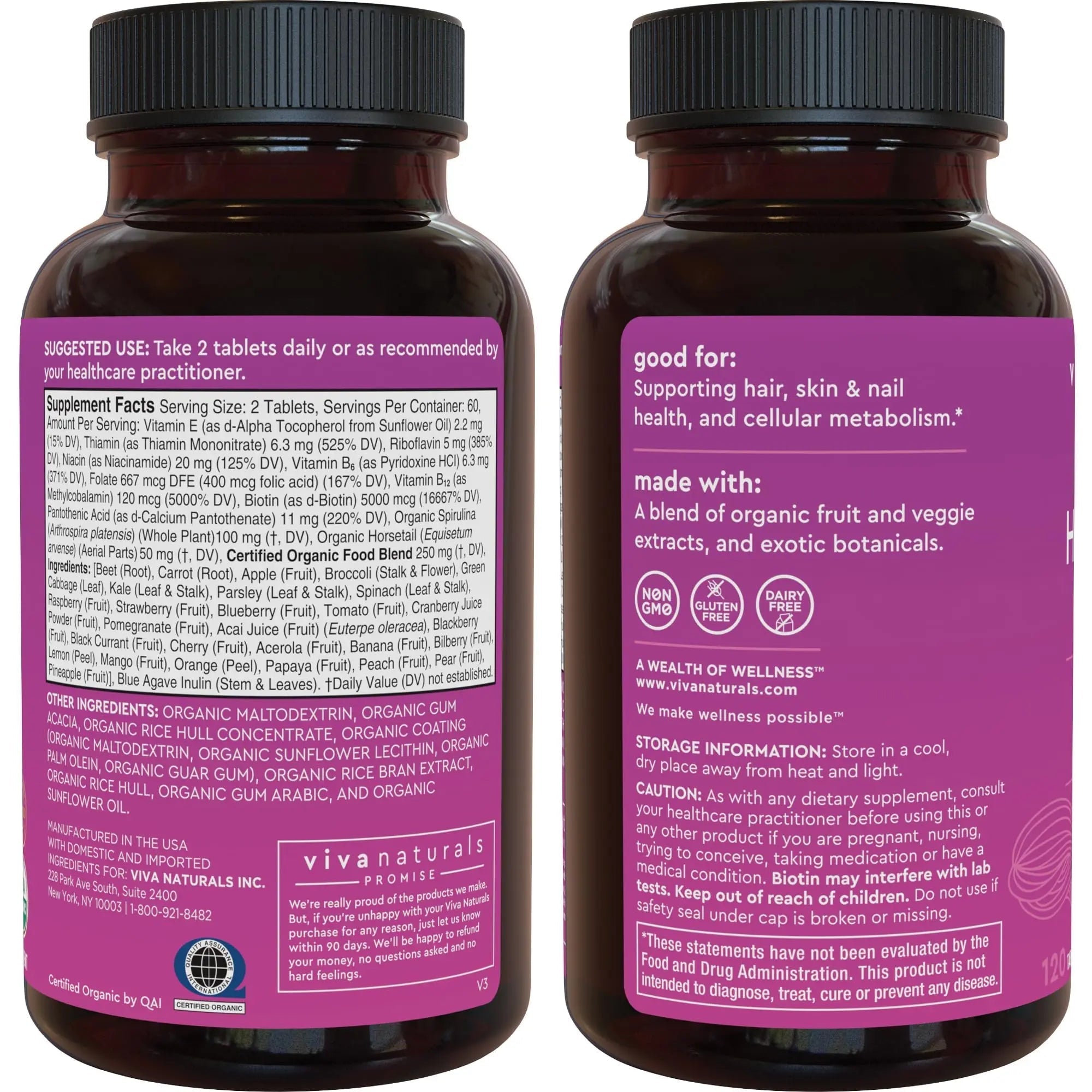 Biotin 5000 mcg Hair Skin Nails Vitamins for Women – Organic and Vegetarian-Friendly Supplement with Vitamin E, B-Vitamins, Spirulina - TrustMedUSA