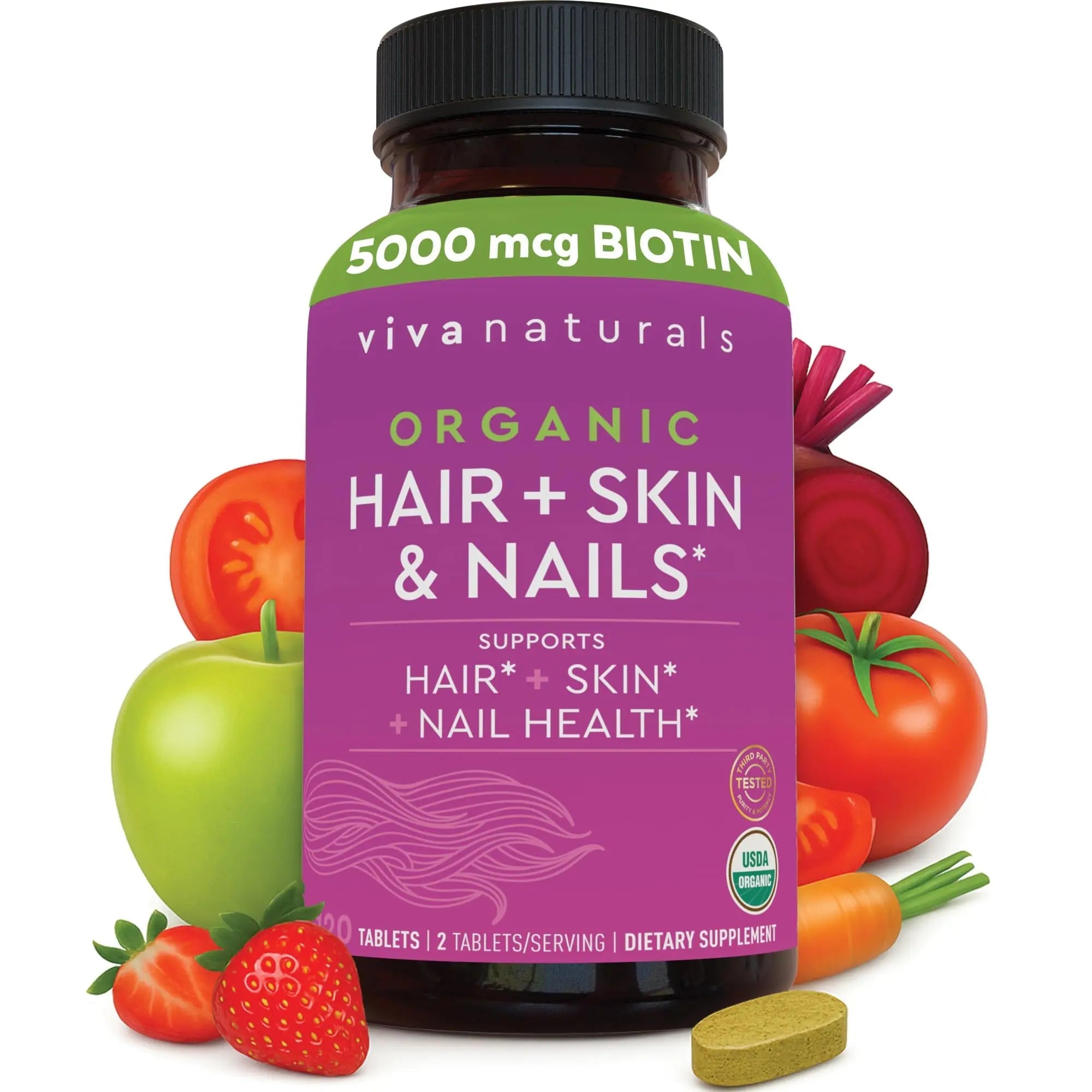 Biotin 5000 mcg Hair Skin Nails Vitamins for Women – Organic and Vegetarian-Friendly Supplement with Vitamin E, B-Vitamins, Spirulina - TrustMedUSA