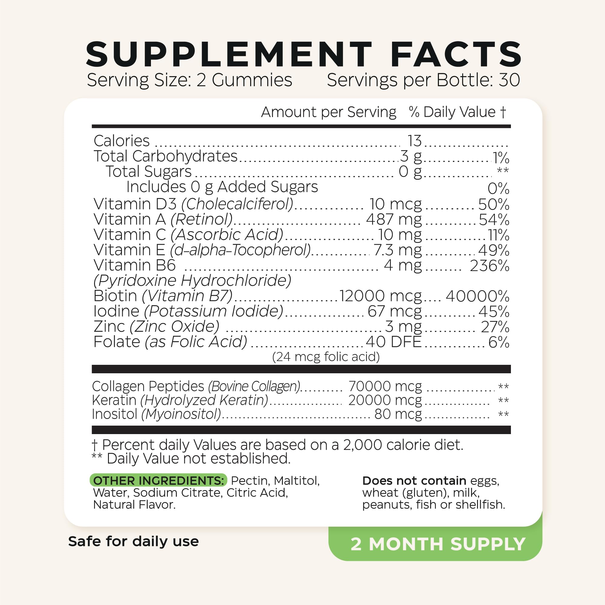 Biotin for Hair Growth Women/Men 12000mcg, Skin & Nails Support Gummies + 70000mcg Collagen Peptides (Collagen Powder in Gummy Form) + 20000mcg Keratin + Retinol, Sugar Free, 120 Gummies (2 Pack) - Maple Wellness Supplements