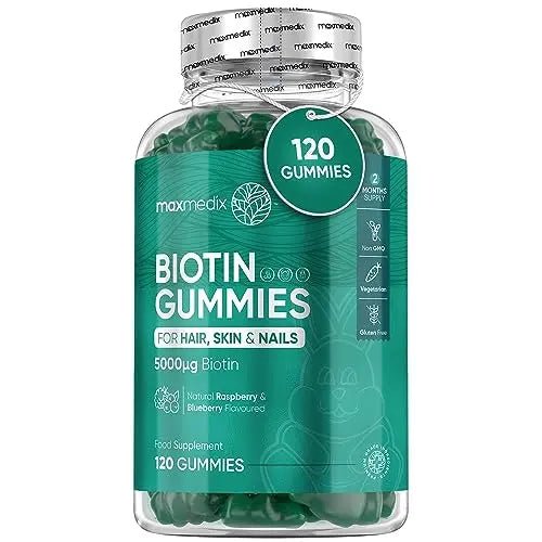 Biotin Gummies 5000mcg - with Vitamin A, B, C, D, E & Selenium – 120 Hair Nails and Skin - TrustMedUSA