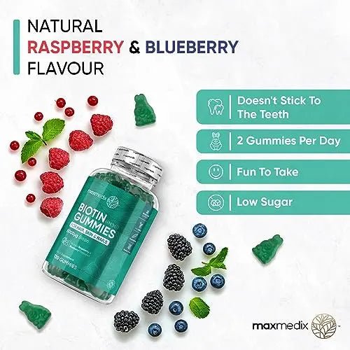 Biotin Gummies 5000mcg - with Vitamin A, B, C, D, E & Selenium – 120 Hair Nails and Skin - TrustMedUSA
