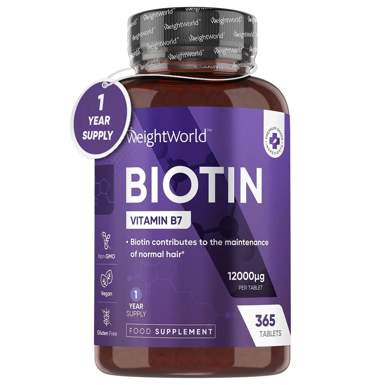 Biotin Hair Growth Supplement 12000mcg - 365 Vegan Biotin Tablets (1 Year Supply) - TrustMedUSA