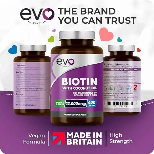 Biotin Hair Growth Supplement 12,000mcg with Coconut Oil | 400 High Strength Tablets - TrustMedUSA