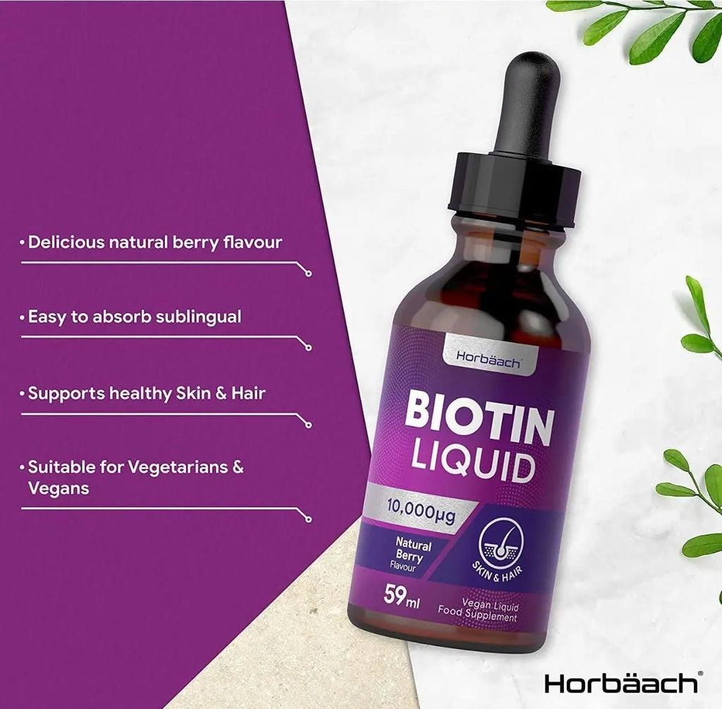 Biotin Liquid Drops for Hair & Skin Support | 10000 mcg Supplement | 59 ml Vitamin B7 - TrustMedUSA