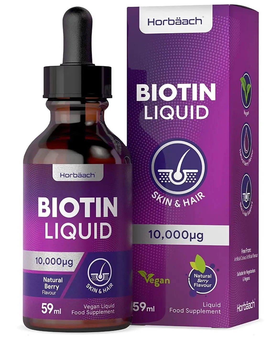 Biotin Liquid Drops for Hair & Skin Support | 10000 mcg Supplement | 59 ml Vitamin B7 - TrustMedUSA