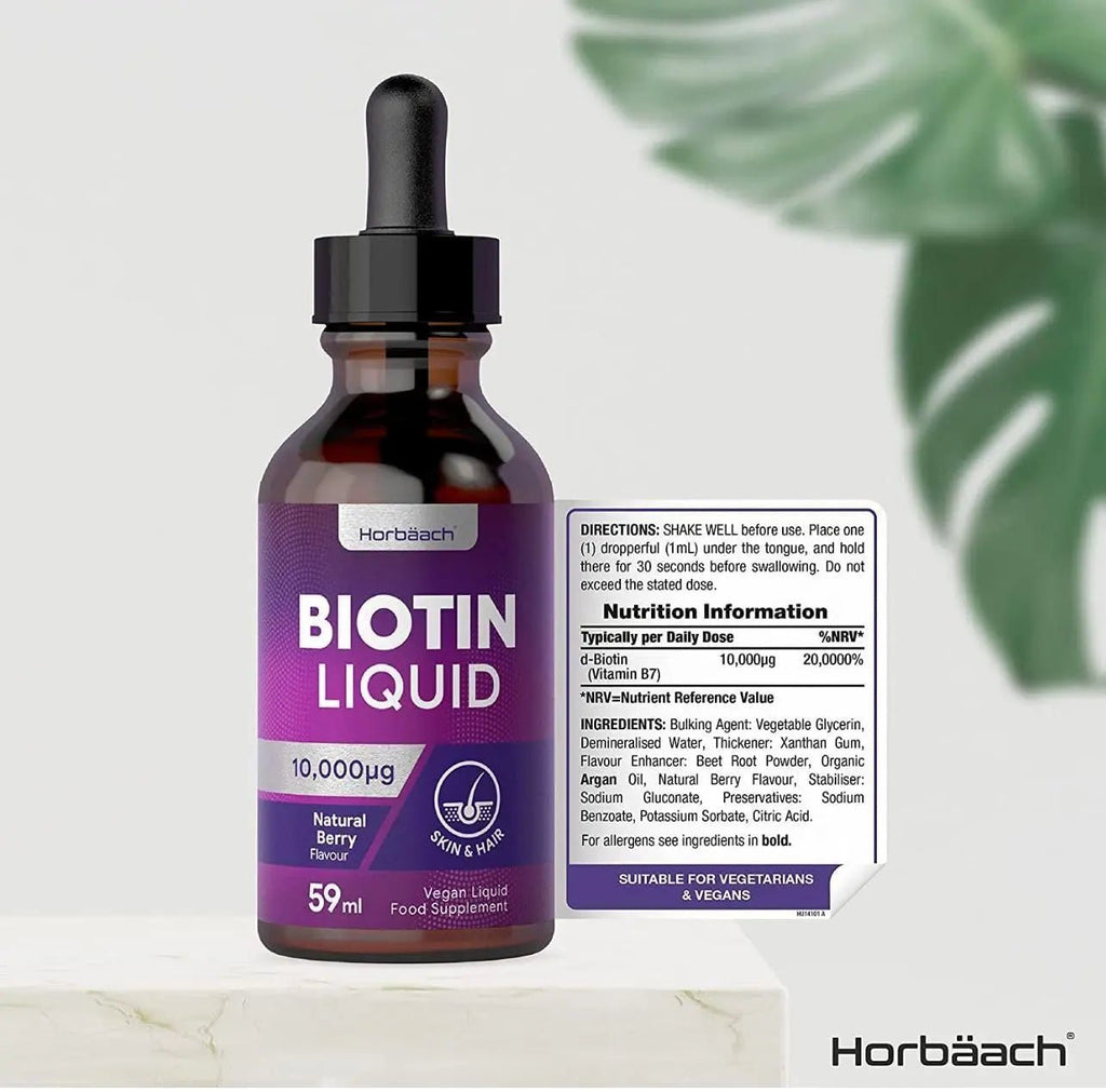 Biotin Liquid Drops for Hair & Skin Support | 10000 mcg Supplement | 59 ml Vitamin B7 - TrustMedUSA