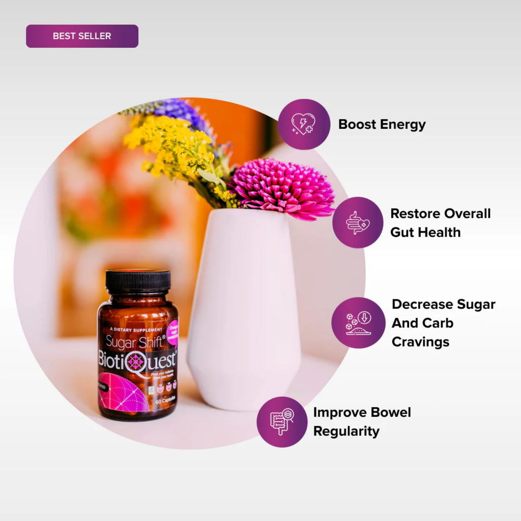 BiotiQuest Sugar Shift Probiotic | Helps Decrease Sugar & Carb Cravings and Supports Digestive Balance | 22 Billion CFU | Non-GMO, Gluten-Free, & Vegan | 60 Servings - TrustMedUSA