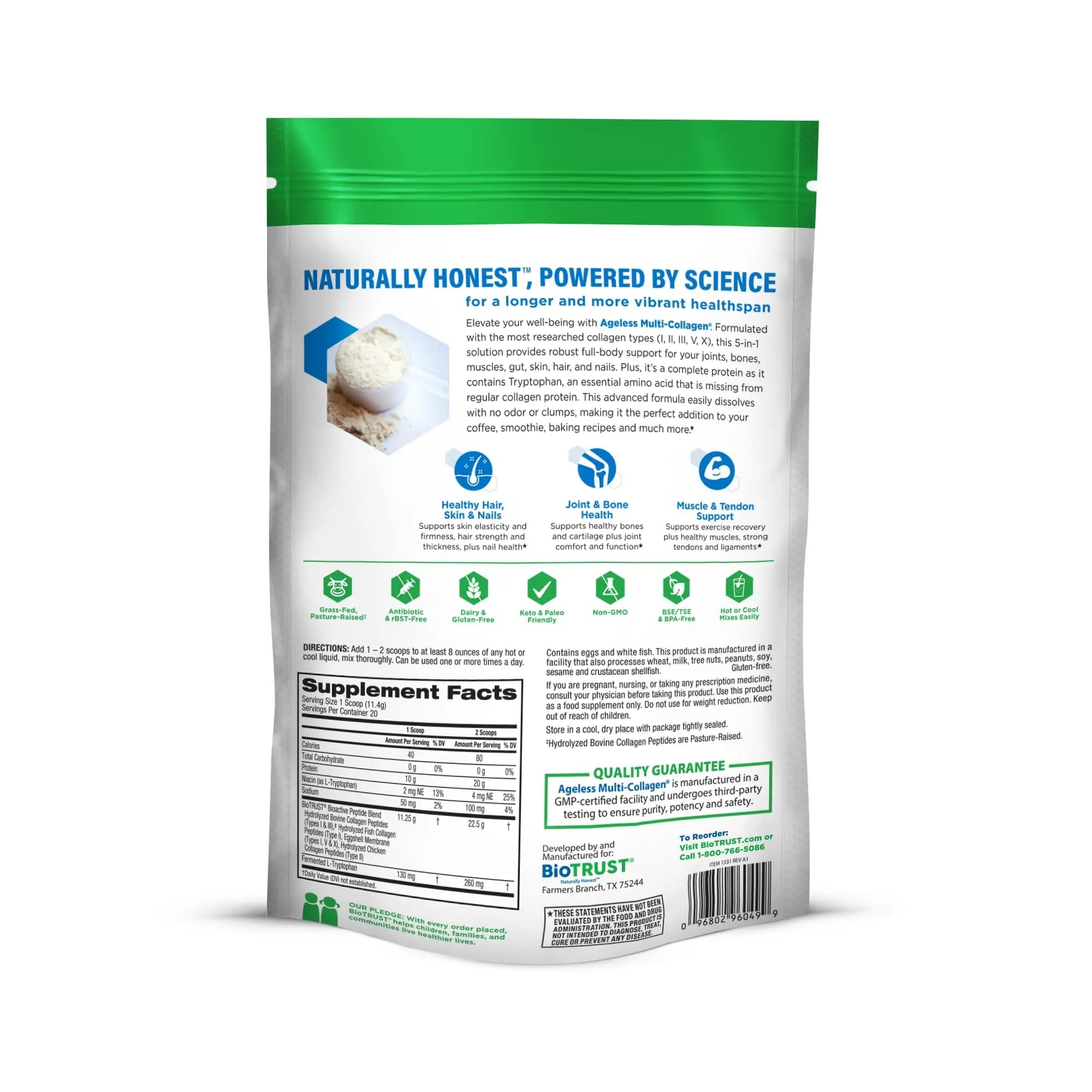 BioTrust Ageless Multi Collagen Peptides Powder - 5 Types (I, II, III, V, X) - Unflavored Collagen Powder for Women & Men - Hydrolyzed Protein - TrustMedUSA
