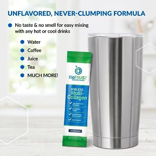 BioTrust Ageless Multi Collagen Peptides Powder – Types I, II, III, V, X – Unflavored Collagen - TrustMedUSA