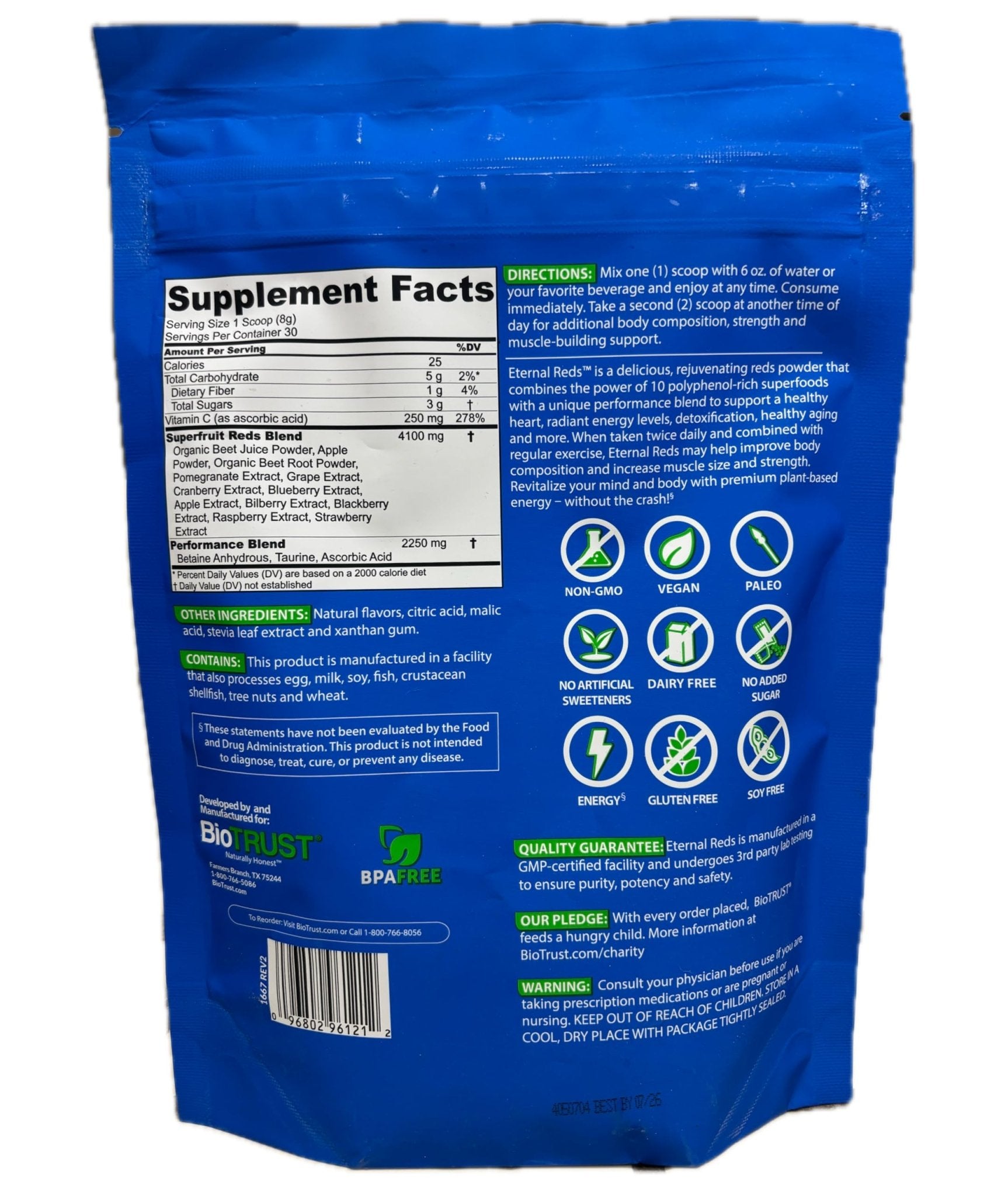 BioTrust Eternal Reds, Red Superfoods Powder, Support for Heart Health and Circulation, Energy, Stamina, No Added Sugar or Caffeine, Naturally Flavored and Sweetened, Berry Flavor (30 Servings) - TrustMedUSA