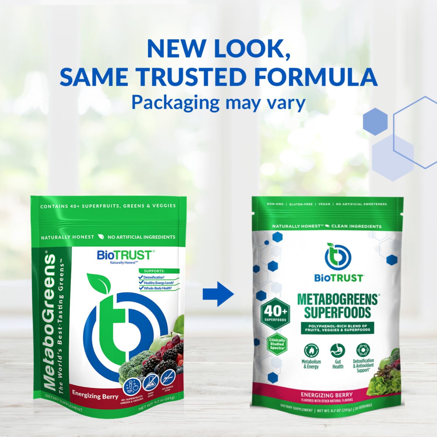 BioTrust Metabo Greens Superfood Powder - Super Greens Powder, Fruit & Veggie Blend with Clinically Studied Spectra - Non GMO, Soy Free, Gluten Free, Dairy Free, Energizing Berry Flavor (30 Servings) - TrustMedUSA
