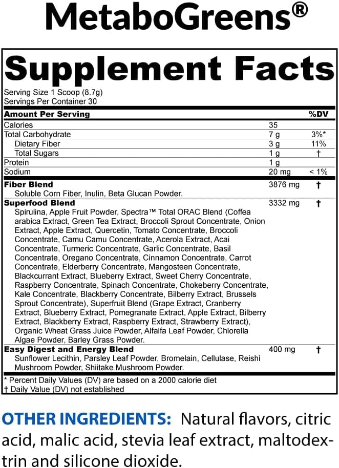 BioTrust Metabo Greens Superfood Powder - Super Greens Powder, Fruit & Veggie Blend with Clinically Studied Spectra - Non GMO, Soy Free, Gluten Free, Dairy Free, Energizing Berry Flavor (30 Servings) - TrustMedUSA