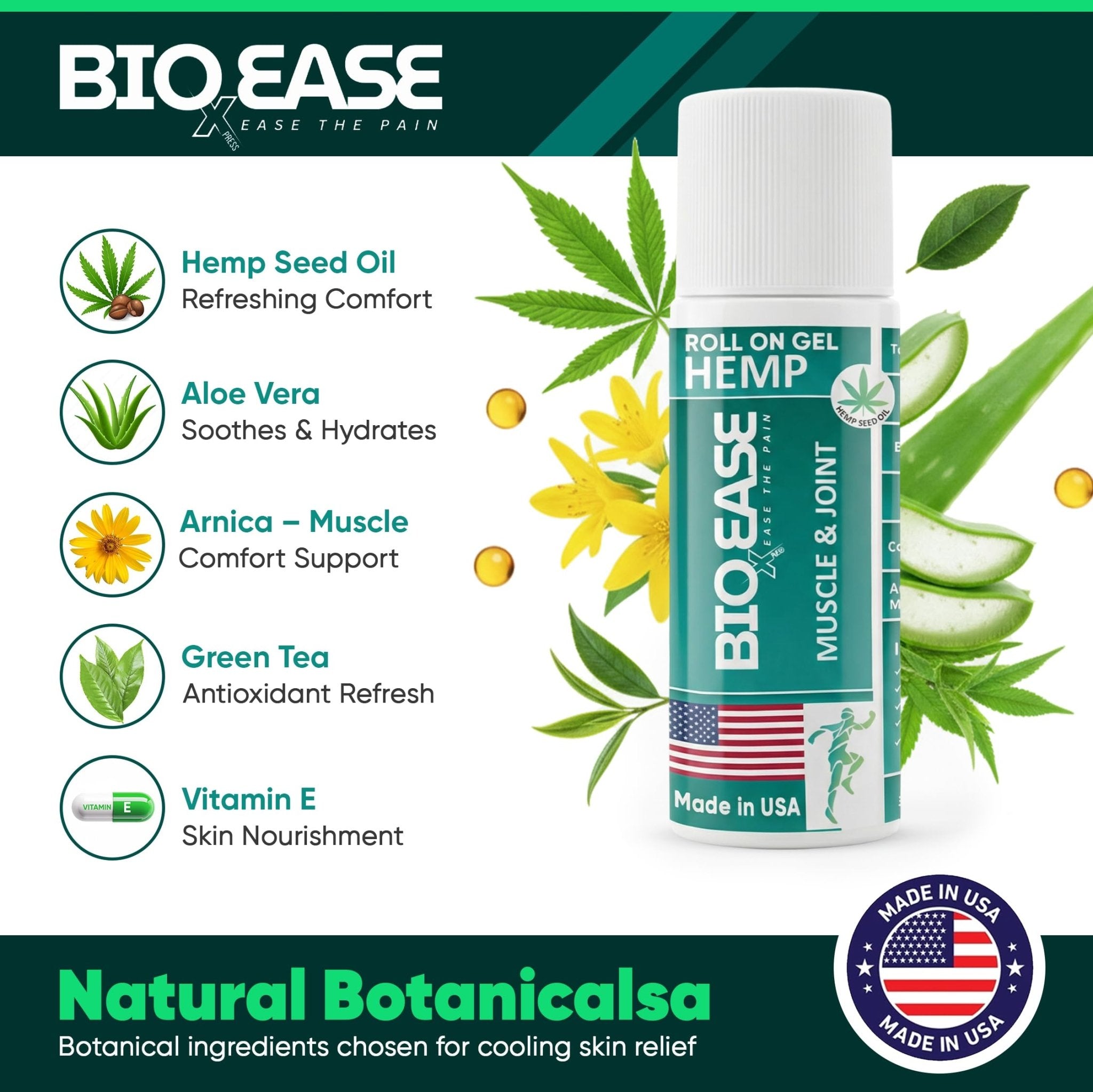 BioXPressEase Fast-Acting Hemp Pain Relief Roll On - Highly Effective, Cool & Topical Pain Relief Extra Strength for Muscle, Joint, & Back – Easy Roll On Maximum Strength - Made in USA - TrustMedUSA