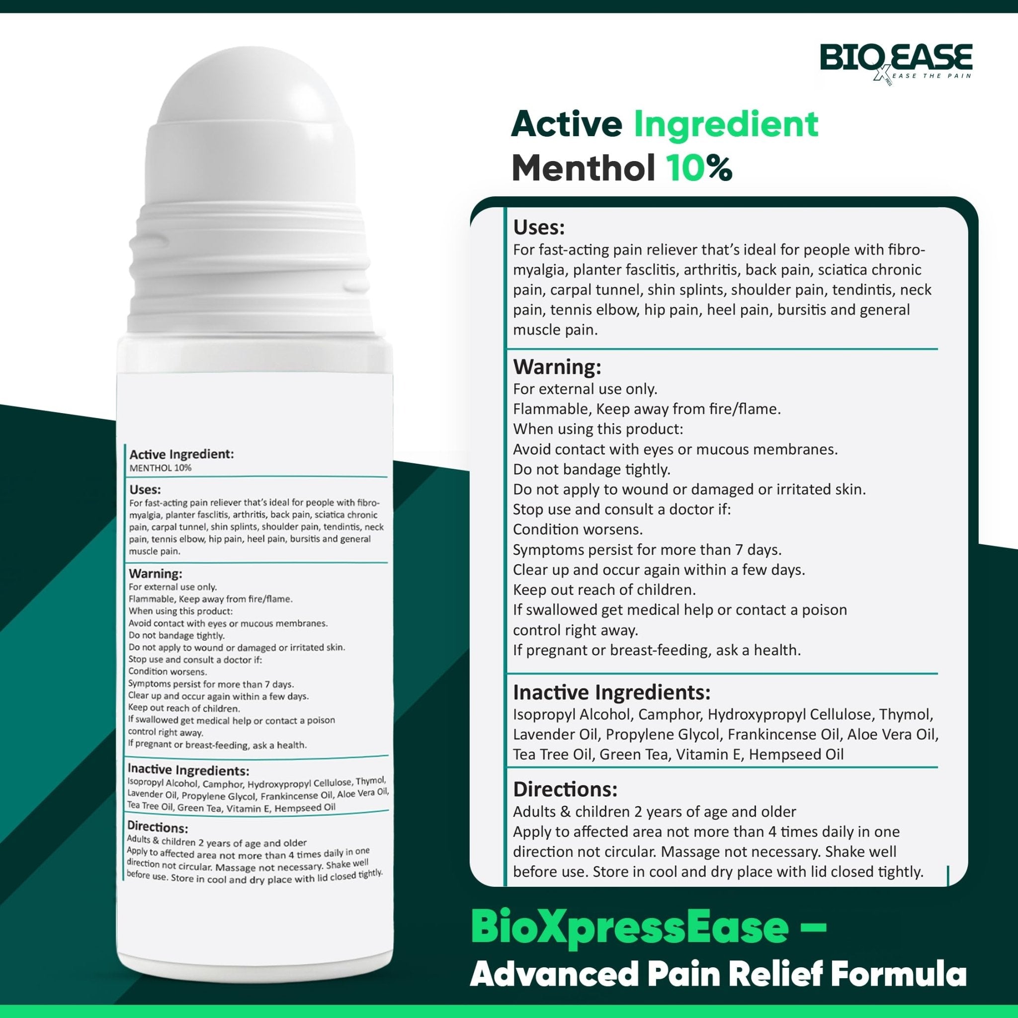 BioXPressEase Fast-Acting Hemp Pain Relief Roll On - Highly Effective, Cool & Topical Pain Relief Extra Strength for Muscle, Joint, & Back – Easy Roll On Maximum Strength - Made in USA - TrustMedUSA