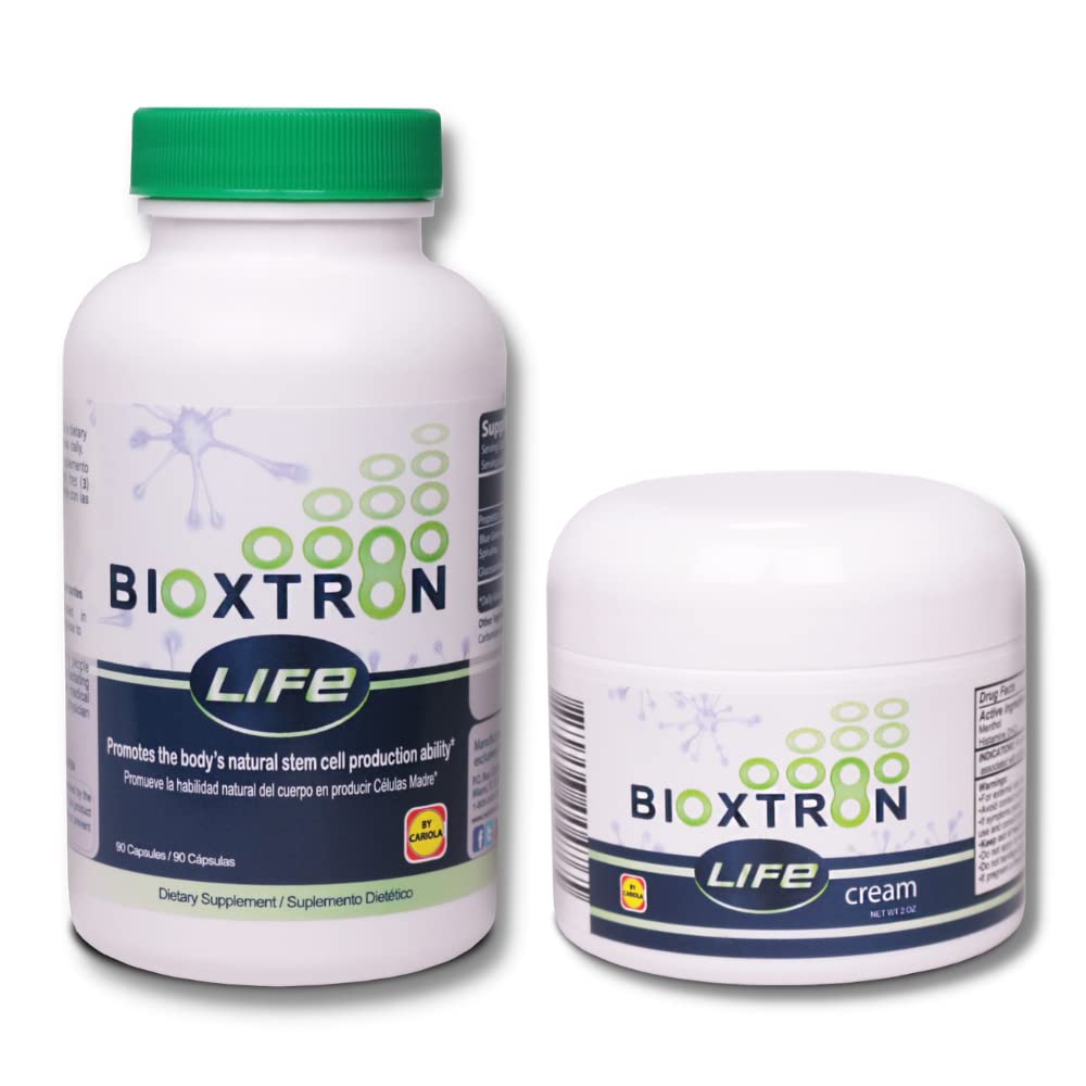 Bioxtron Life AFA Stem Cell Supplement - Joint Support & Muscle Pain - Immune System Support - Support Energy Levels - Stem Cell Production - Blue Green Algae Spirulina - 90 Caps + Cream 2 oz - TrustMedUSA