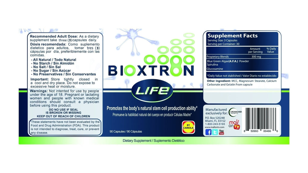 Bioxtron Life AFA Stem Cell Supplement - Joint Support & Muscle Pain - Immune System Support - Support Energy Levels - Stem Cell Production - Blue Green Algae Spirulina - 90 Caps + Cream 2 oz - TrustMedUSA