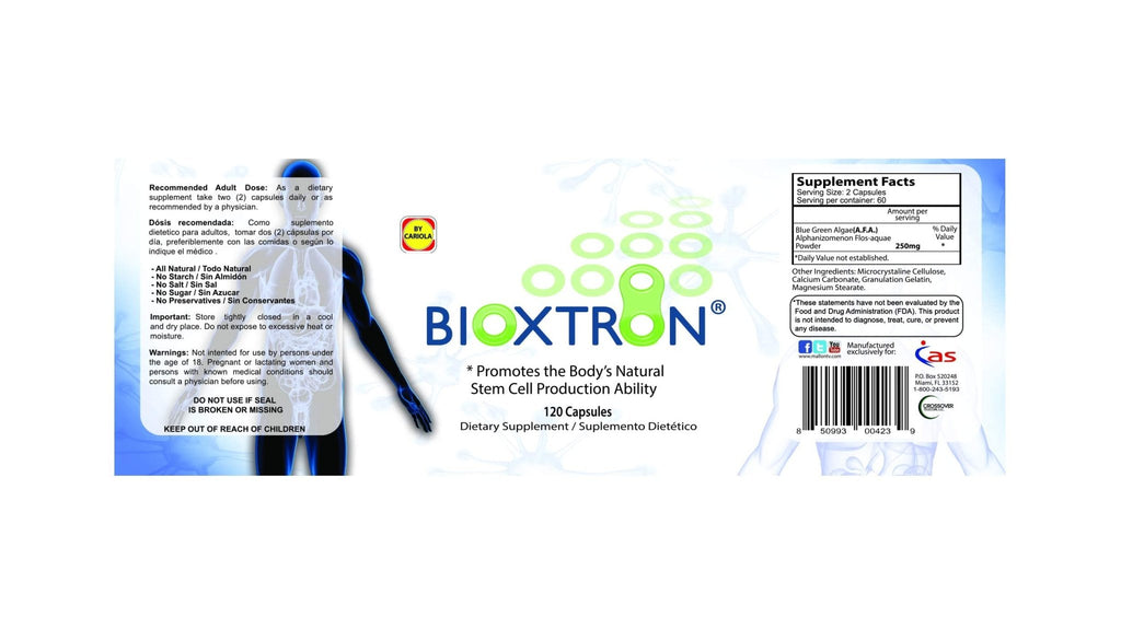 Bioxtron Natural AFA Stem Cell Supplement - Joint Support & Muscle Pain - Immune System Support - Natural Blue Green Algae Spirulina - 120 Caps - TrustMedUSA