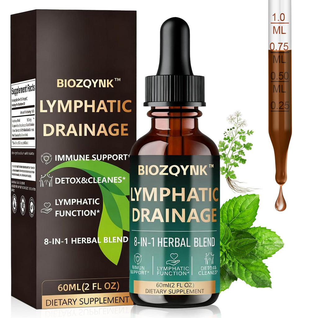 BIOZQYNK Lymphatic Drainage Liquid Drops – Herbal Extracts & Botanicals for Circulation, Immune & Detox Support – Alcohol-Free, Vegan (2 fl oz) - Maple Wellness Supplements