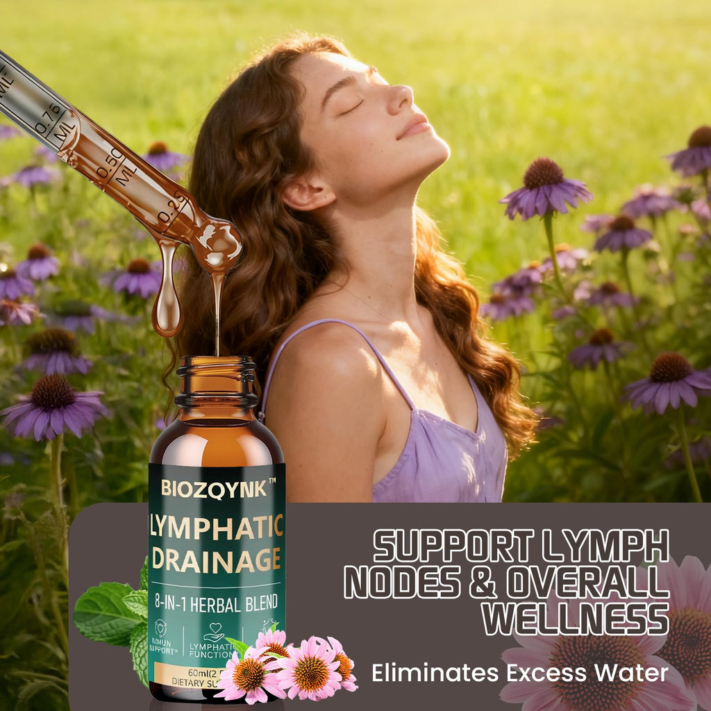 BIOZQYNK Lymphatic Drainage Liquid Drops – Herbal Extracts & Botanicals for Circulation, Immune & Detox Support – Alcohol-Free, Vegan (2 fl oz) - Maple Wellness Supplements