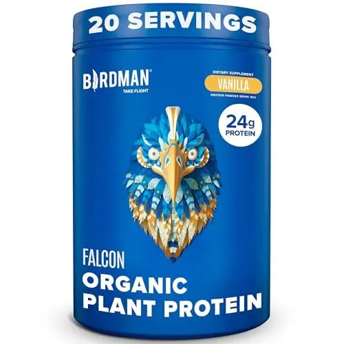 BIRDMAN Falcon Organic Vegan Protein Powder Vanilla, 24g Protein, Sugar Free, Probiotics - TrustMedUSA