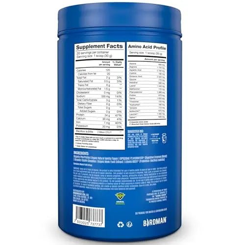 BIRDMAN Falcon Organic Vegan Protein Powder Vanilla, 24g Protein, Sugar Free, Probiotics - TrustMedUSA