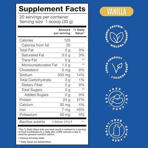 BIRDMAN Falcon Organic Vegan Protein Powder Vanilla, 24g Protein, Sugar Free, Probiotics - TrustMedUSA