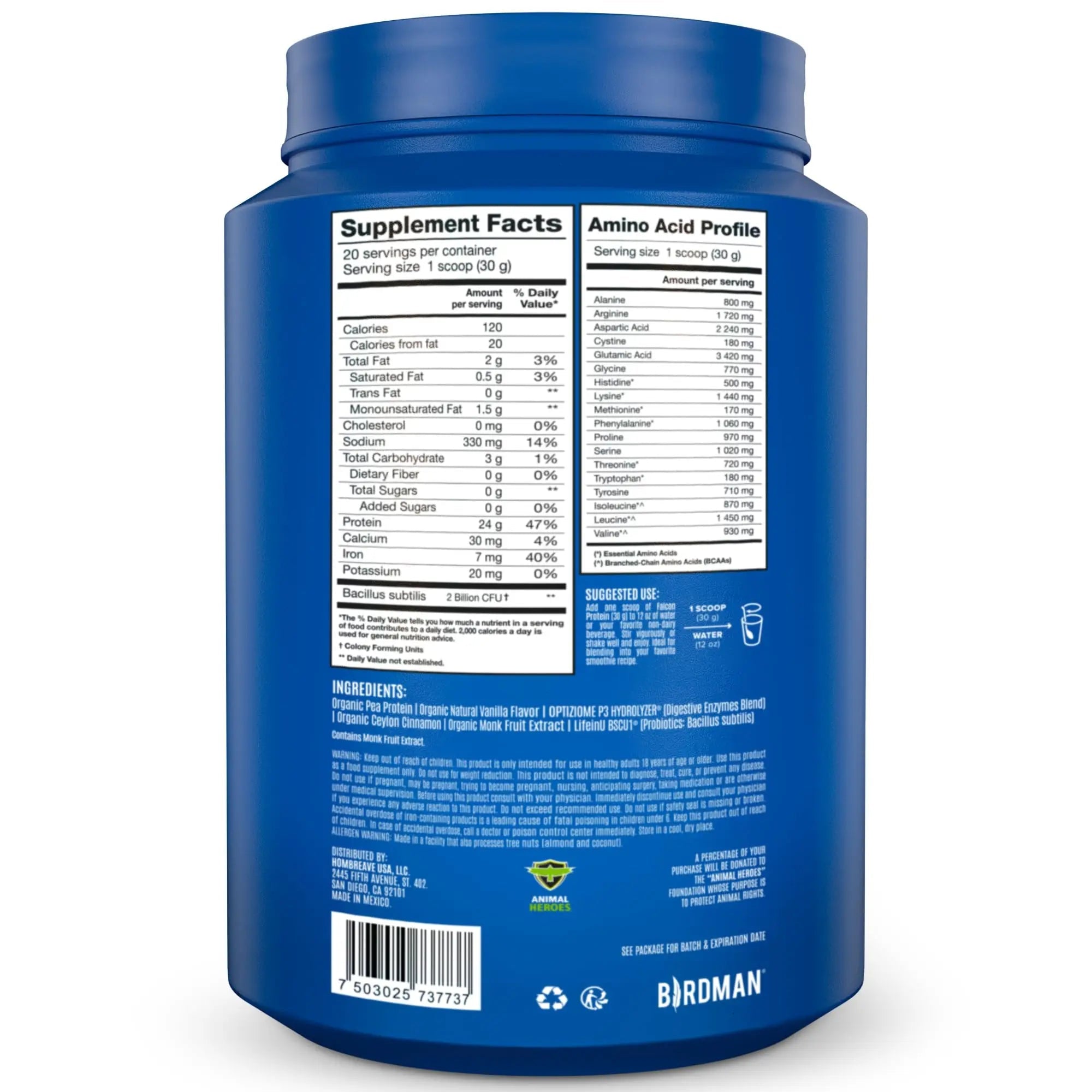 BIRDMAN Falcon Vegan Protein Powder Organic, Stevia & Sugar Free, Plant Based Protein - TrustMedUSA