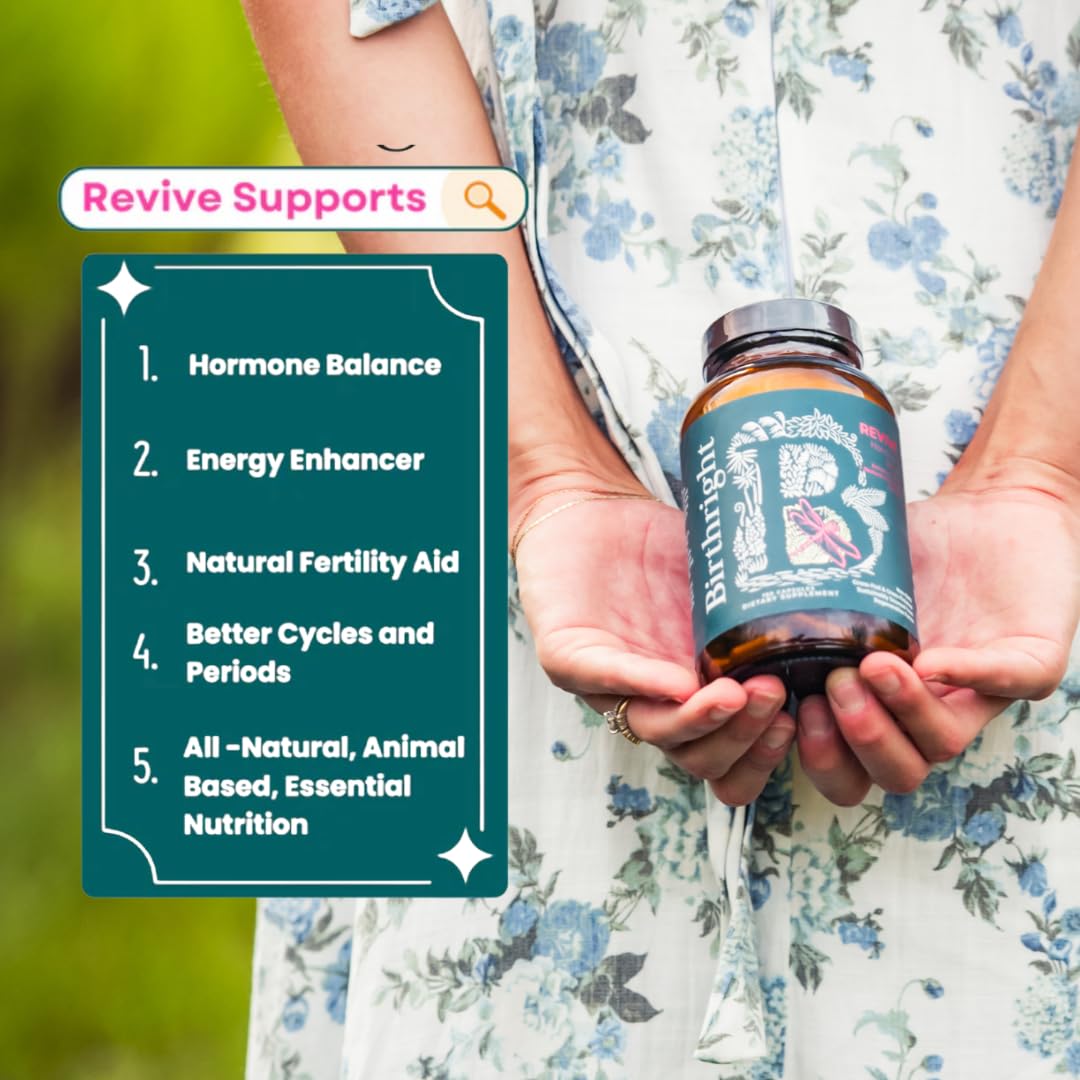 Birthright Female Hormone Support for, Energy, Fertility, Menstrual Cycle, Ovulation, Pregnancy and Menopause… All Natural, Animal Based, Liver, Kidney, Magnesium, Red Raspberry, Herbal Blend Revive - TrustMedUSA