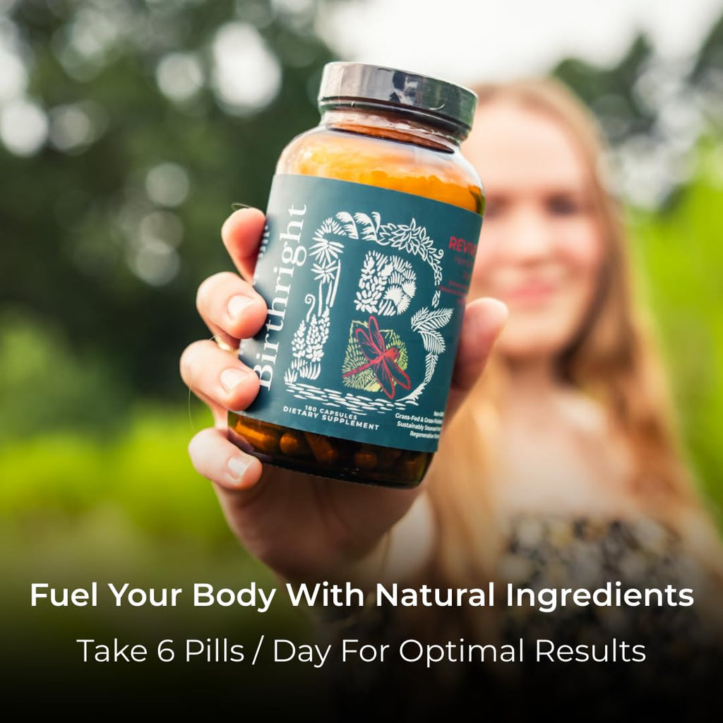 Birthright Female Hormone Support for, Energy, Fertility, Menstrual Cycle, Ovulation, Pregnancy and Menopause… All Natural, Animal Based, Liver, Kidney, Magnesium, Red Raspberry, Herbal Blend Revive - TrustMedUSA