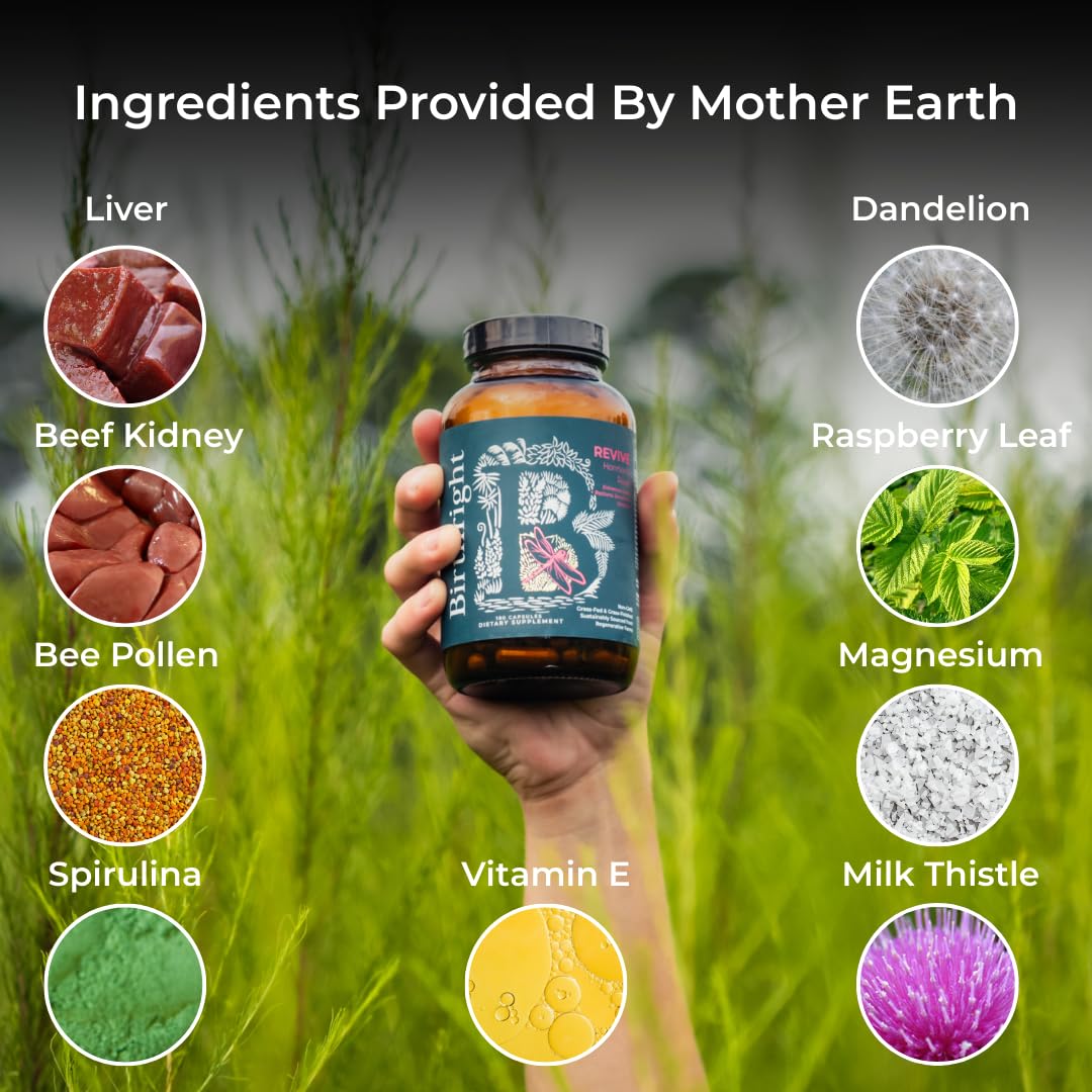 Birthright Female Hormone Support for, Energy, Fertility, Menstrual Cycle, Ovulation, Pregnancy and Menopause… All Natural, Animal Based, Liver, Kidney, Magnesium, Red Raspberry, Herbal Blend Revive - TrustMedUSA