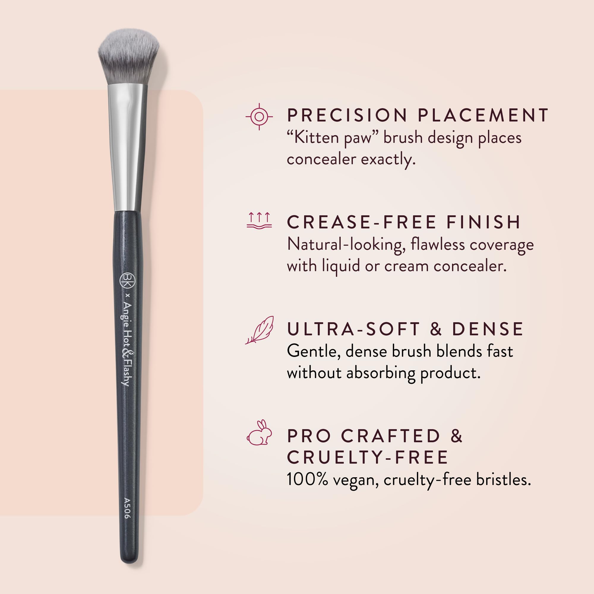 BK BEAUTY BRUSHES - ANGIE HOT & FLASHY A506 CONCEALER - Viral "Kitten Paw" Face Brush - Under-Eye Concealing and Contouring - Makeup Brushes - TrustMedUSA