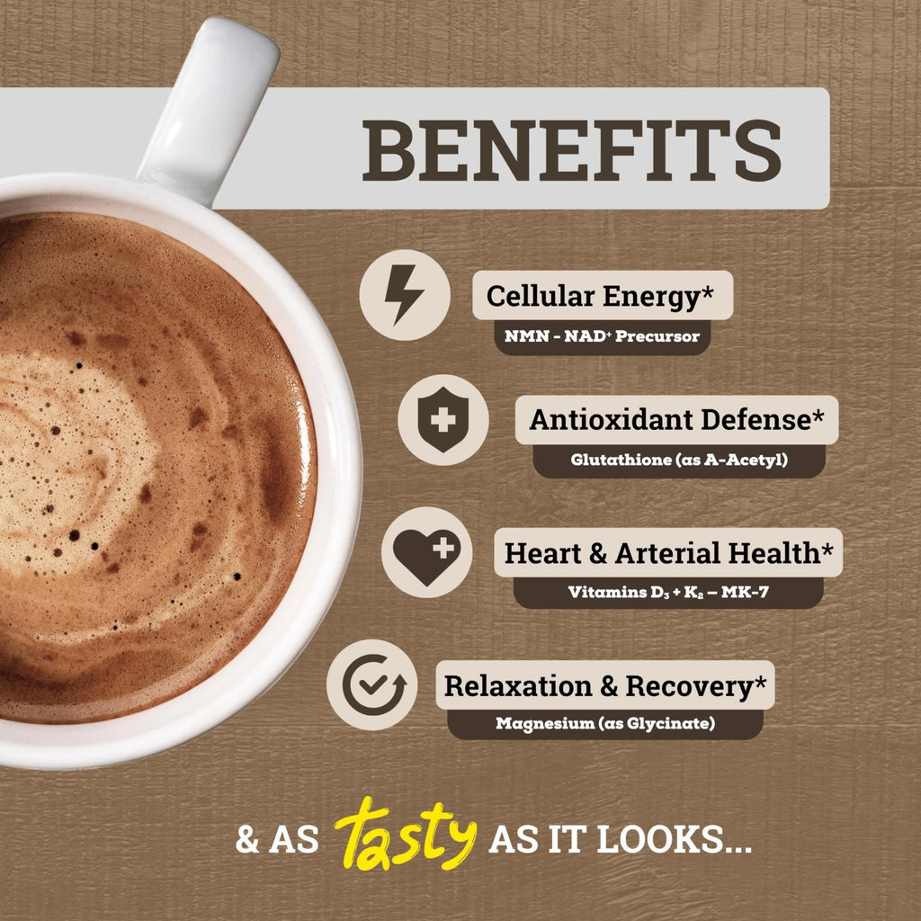 Black Forest Longevity Mix Liquid NAD+ Alternative Mocha Coffee 10-in-1 with NMN 250mg, Glutathione 250mg, TMG, Magnesium Glycinate, Vitamins D3 K2 C B12, High Polyphenol Cocoa, 30 Servings - TrustMedUSA
