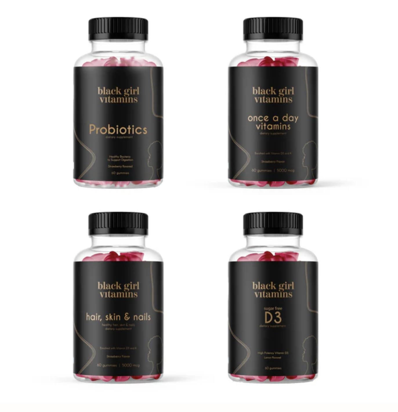 Black Girl Vitamins Complete Wellness Essentials - 30-Day Bundle with D3 Gummies, Probiotics, Hair-Skin-Nails + Sea Moss - 8 Key Nutrients for Immune, Skin & Energy Support - TrustMedUSA