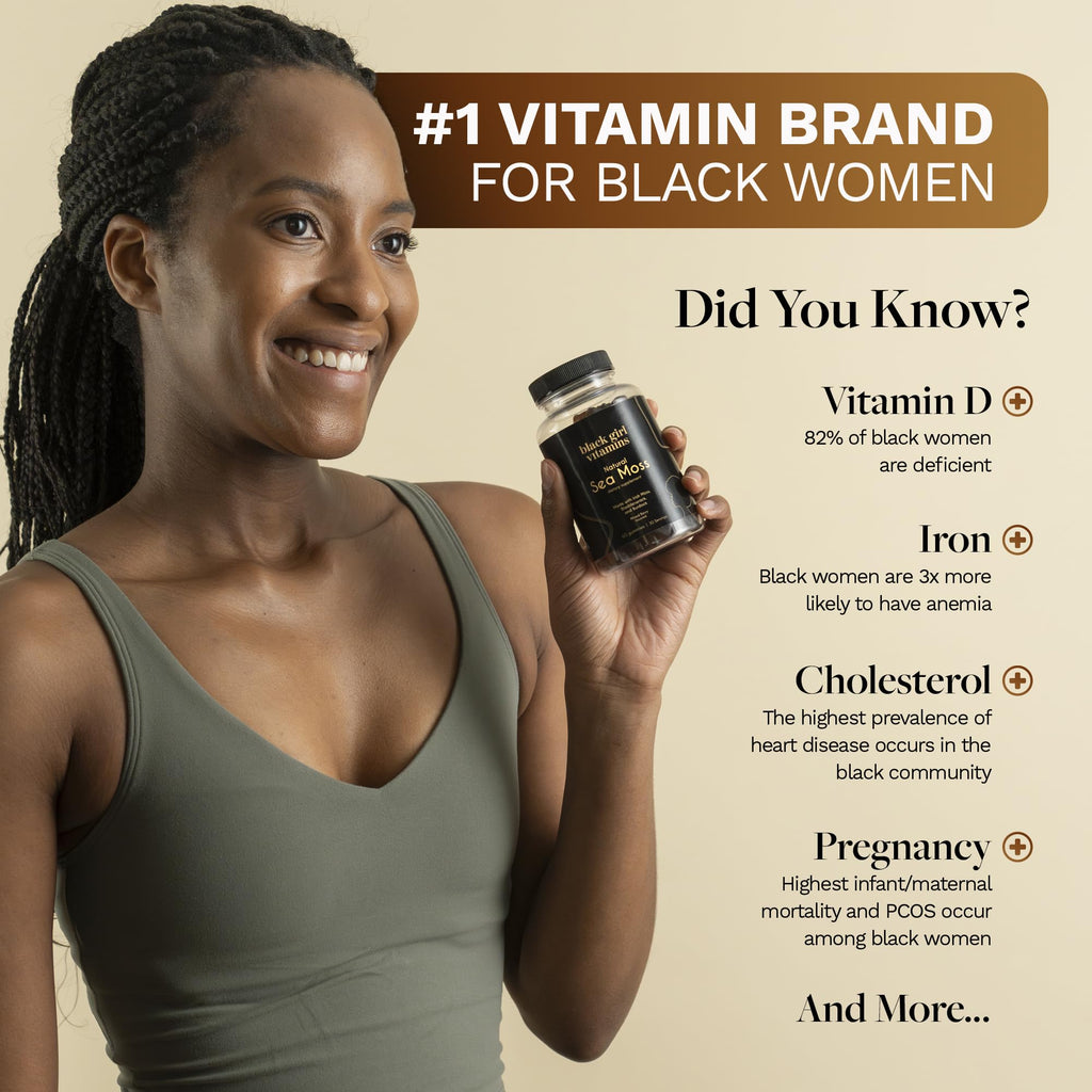 Black Girl Vitamins - Irish Sea Moss Gummies - SeaMoss + Bladderwrack & Burdock - 92 Minerals for Thyroid, Metabolism, and Immunity - Vegan - TrustMedUSA
