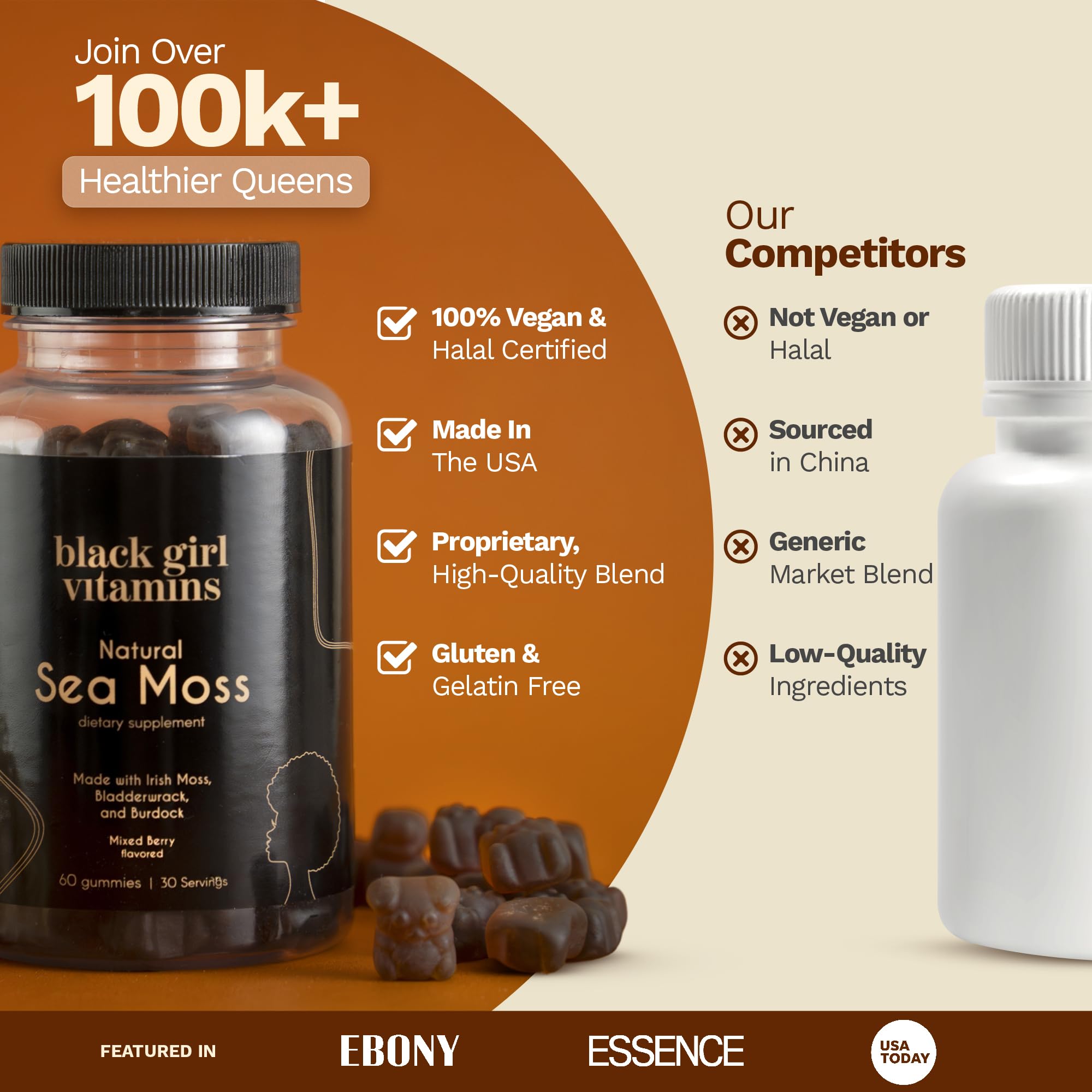 Black Girl Vitamins - Irish Sea Moss Gummies - SeaMoss + Bladderwrack & Burdock - 92 Minerals for Thyroid, Metabolism, and Immunity - Vegan - TrustMedUSA
