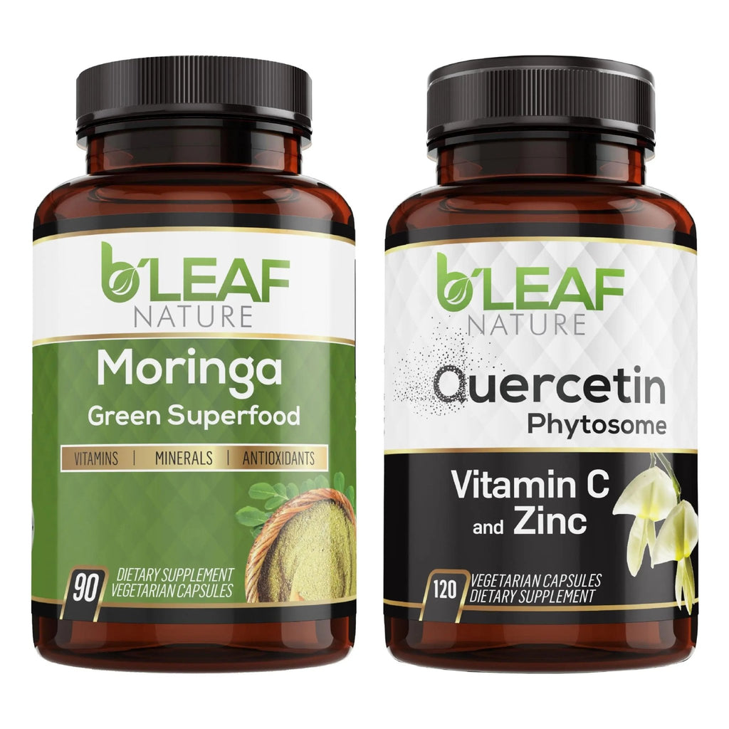 B'LEAF NATURE Moringa and Quercetin Bundle - Non-GMO, Vegan, High Absorption Capsules - 1000mg Quercetin Phytosome Blend + 1000mg Moringa - Natural Energy, Wellness and Immune Support Supplements - TrustMedUSA